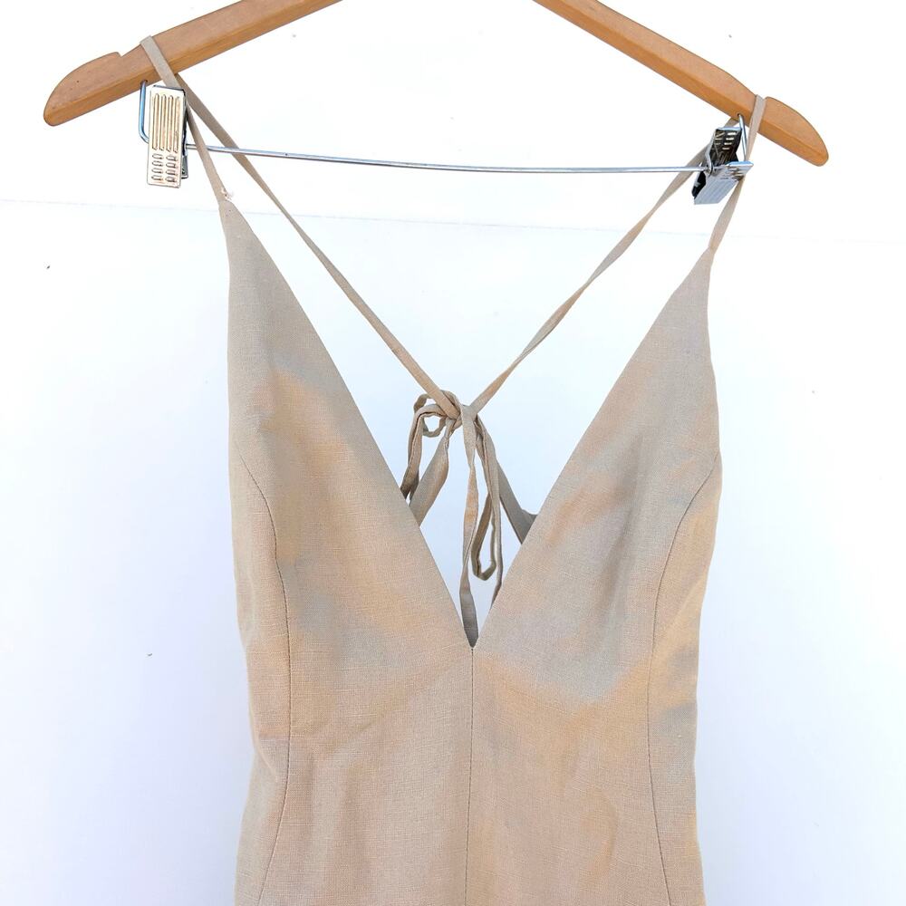 Tularosa Saylor Maxi Dress Linen Cappuccino Beige Tan XS Backless Drop Waist - Picture 8 of 13